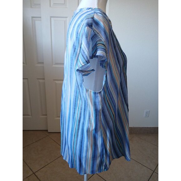 Cocomo Womens Blouse XL Blue Striped Flutter Sleeve Office Career Casual - Picture 3 of 15